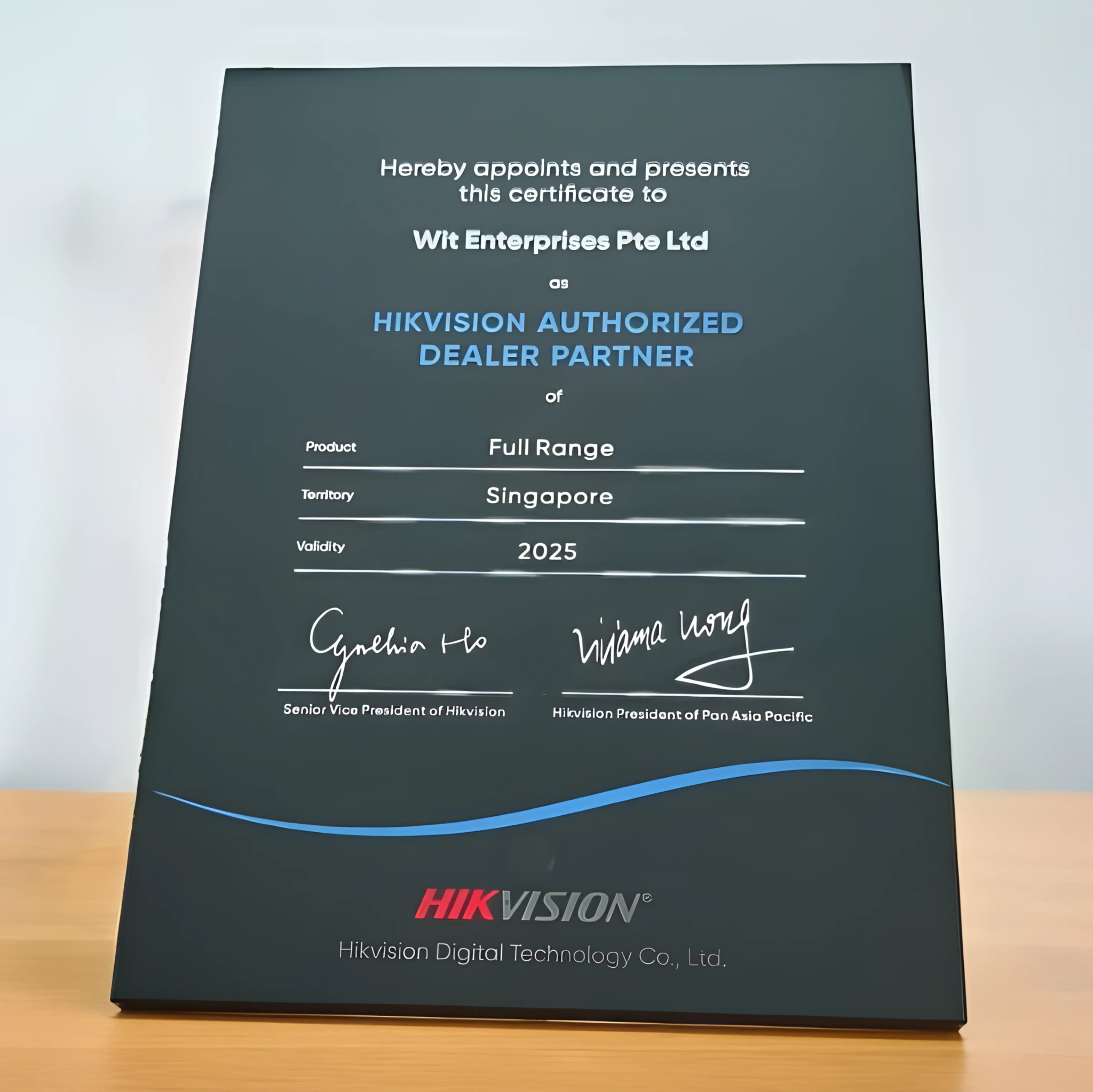 WIT Enterprises Pte Ltd Hikvision Authorised Dealer Certificate Singapore