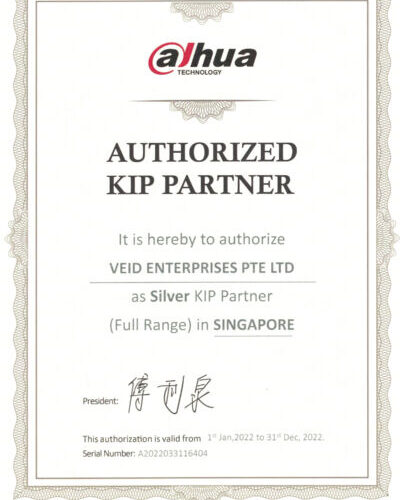 WIT Enterprises Pte Ltd Dahua Authorised Dealer Certificate Singapore