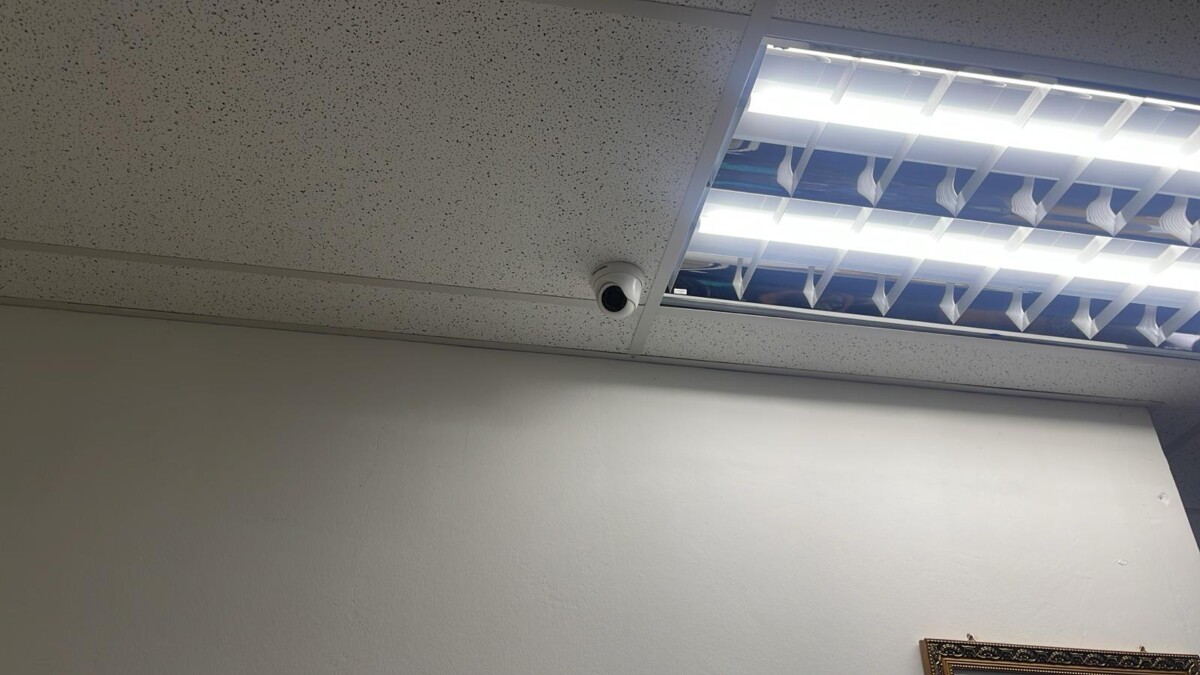 Ceiling dome CCTV camera installed in an office